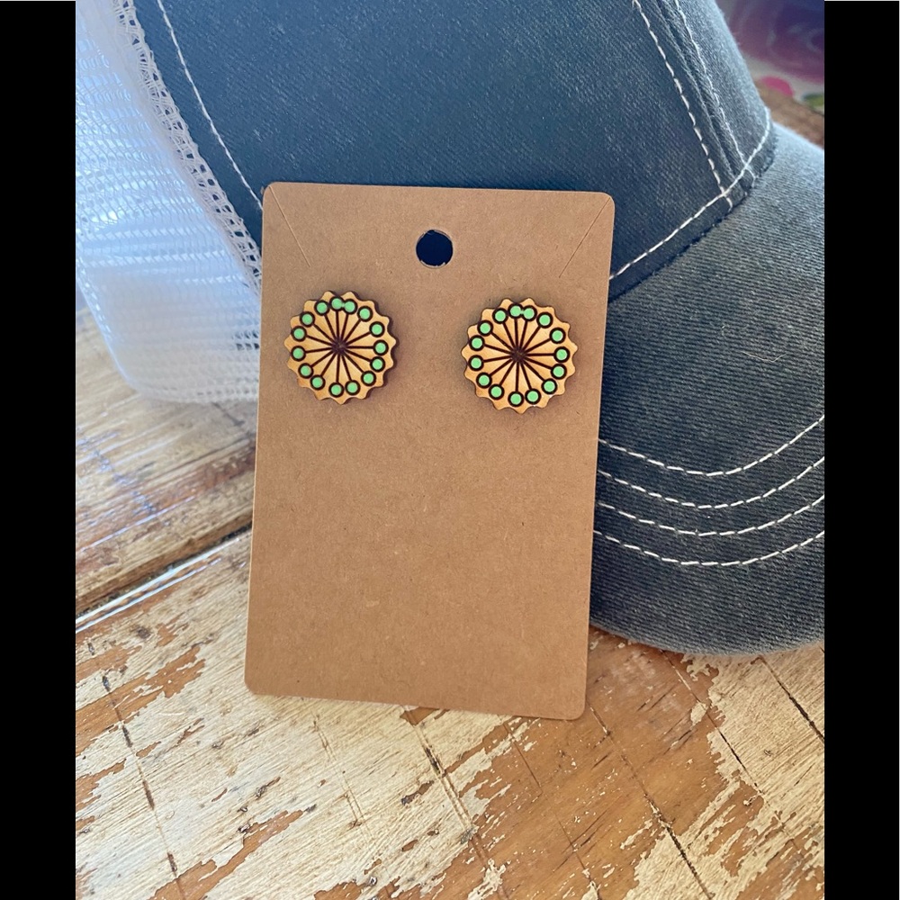 New Wood Dandelion Stud Earrings